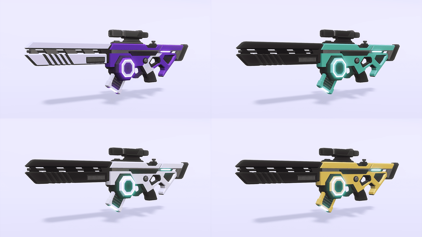 3D sci-fi gun prop by LAYERLAB Shop with detailed futuristic design, shown from a side view on a transparent background.