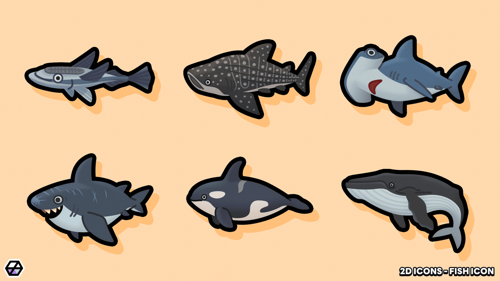 LayerLab Shop 2D fish icon representing aquatic life, ideal for digital design and user interfaces.