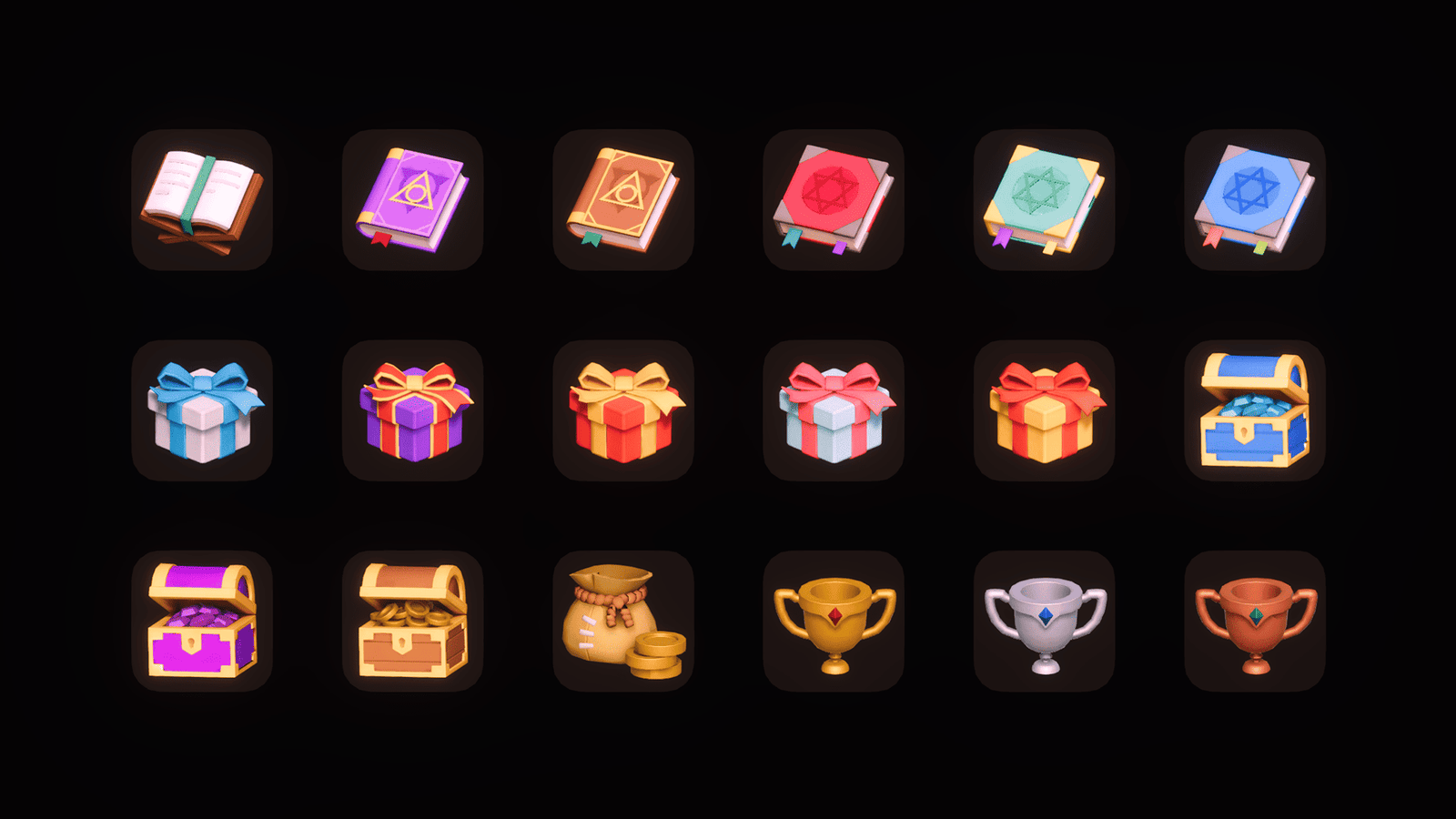 3D game icons set by LAYERLAB Shop, featuring various colorful 3D symbols and graphics for gaming projects.