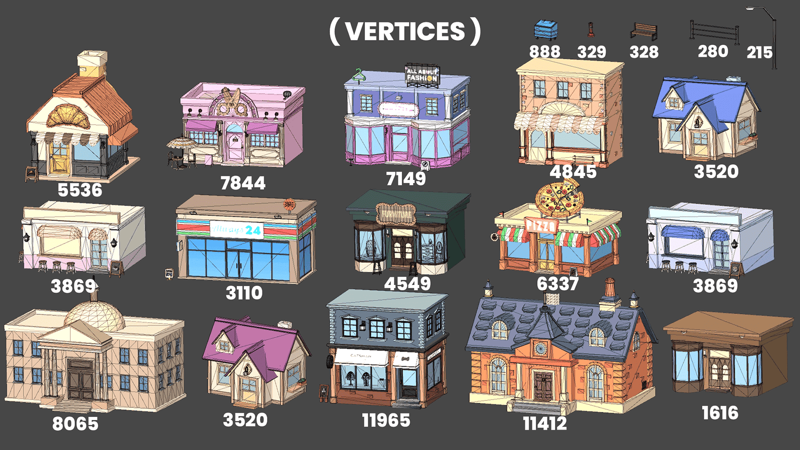 3D casual props building model by LAYERLAB Shop, featuring detailed miniature architectural elements on a neutral background.