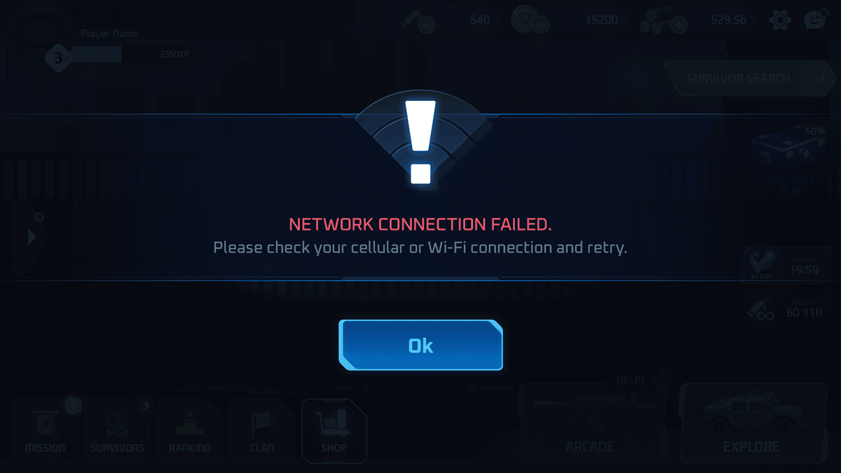 Interface image showing a 99 Error Network message on GUI Pro - Survival Clean by LAYERLAB Shop.