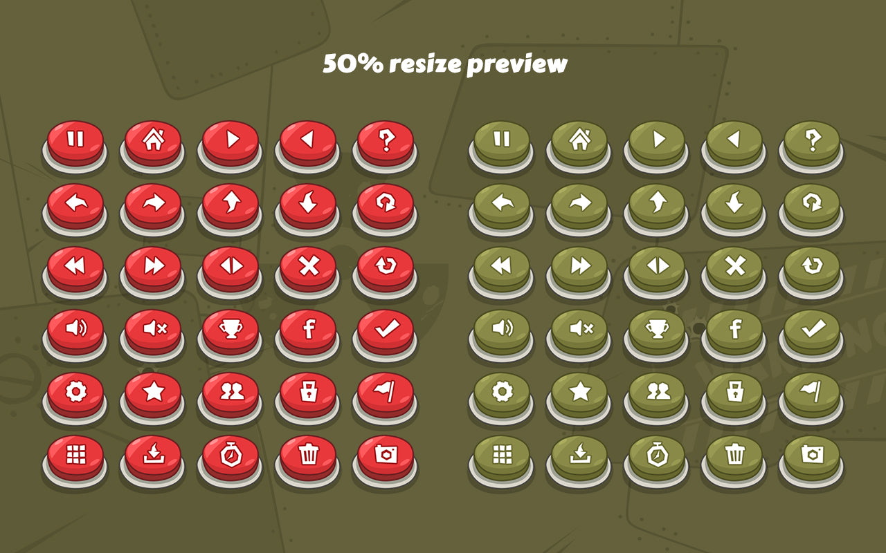 Small cartoon military interface button with layered design, featuring military-themed icons in a colorful, animated style.