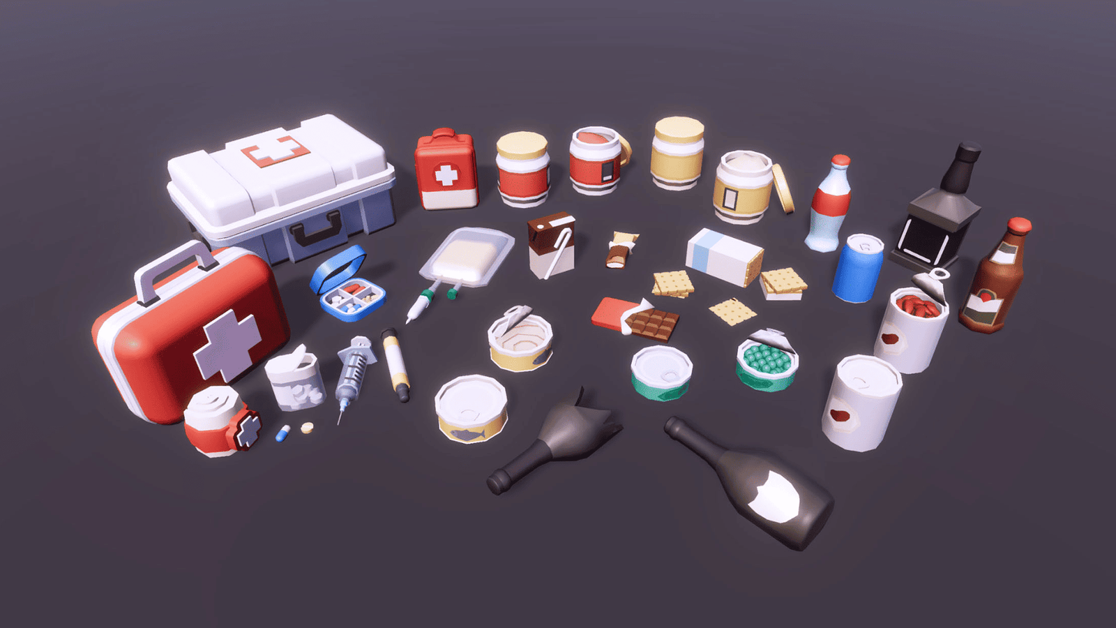 3D Casual Survival props by LAYERLAB Shop featuring realistic survival gear and accessories for creative projects.