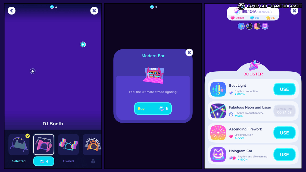 Neon2 interface design by LAYERLAB Shop featuring vibrant neon-style digital graphics and layered PSD file elements.