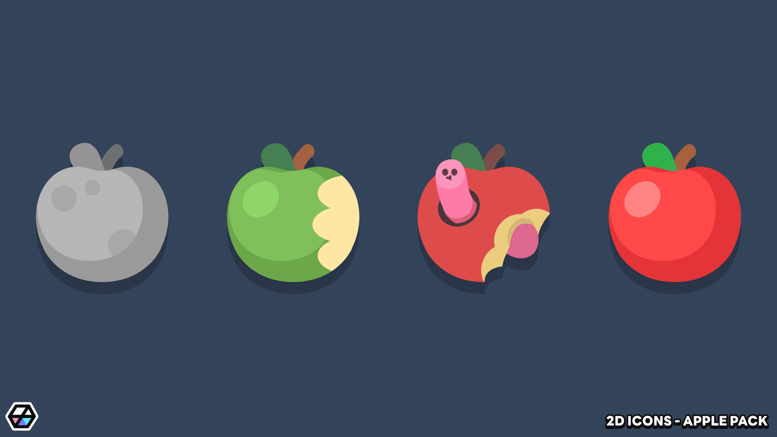 2D apple icon variations – red, green, golden apple sprites for game inventory and reward systems
