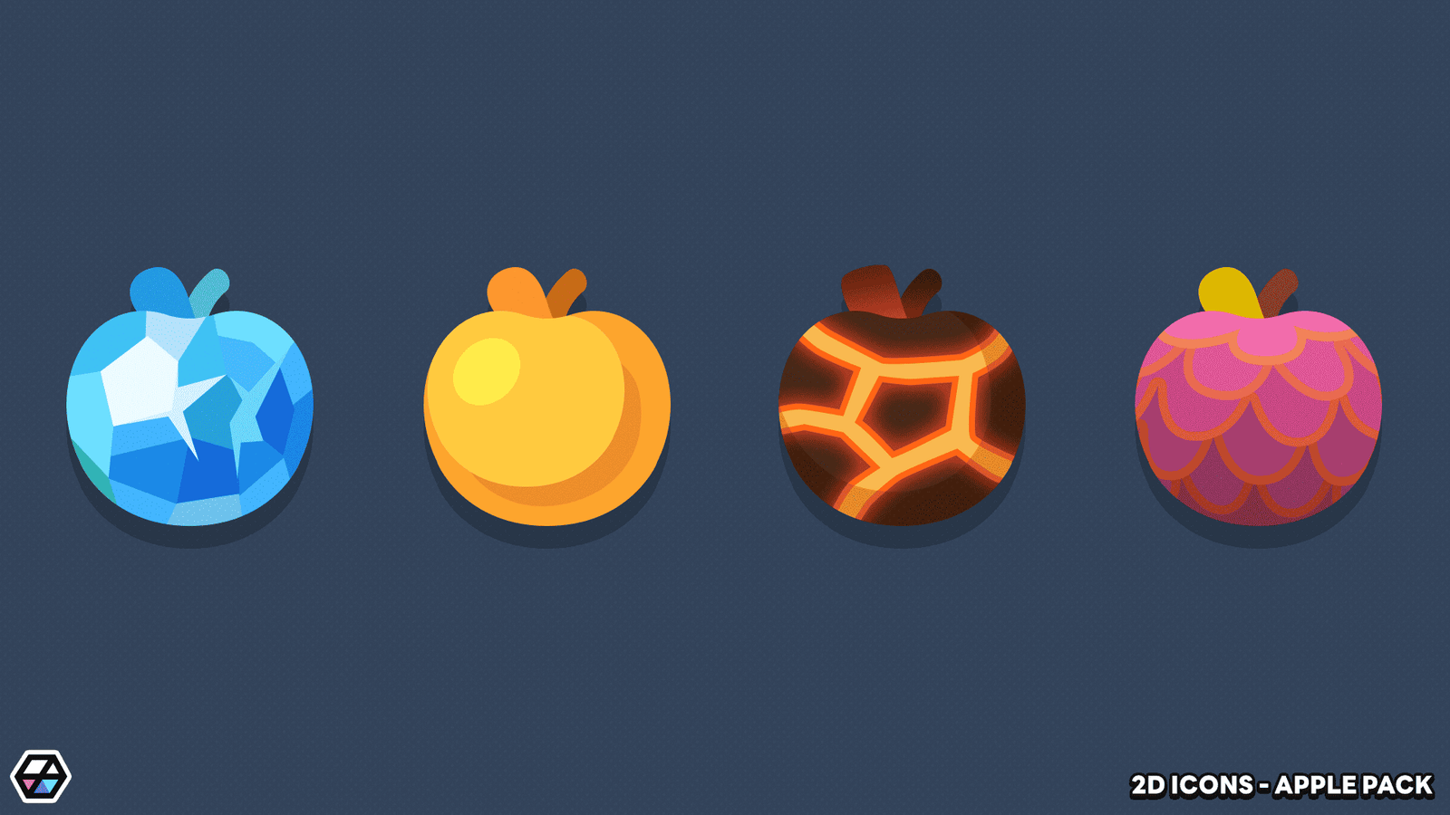 2D apple icons detail view – pixel-perfect game UI icons with clean outlines