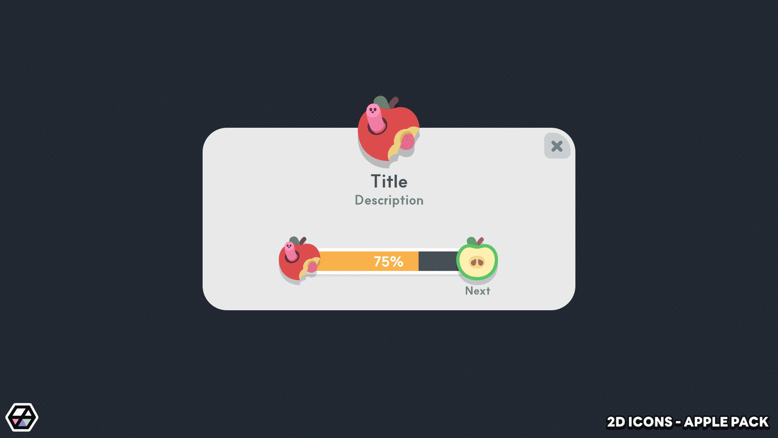 2D apple icons preview – multiple apple designs for casual game UI elements