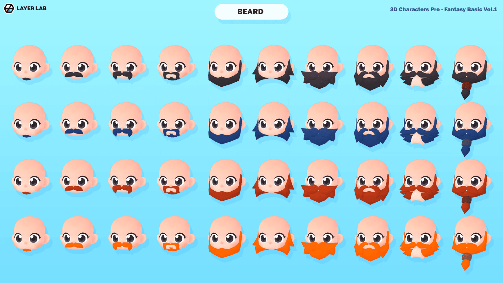 3D character model with a detailed beard from LAYERLAB Shop's Hero Core Vol.1 collection