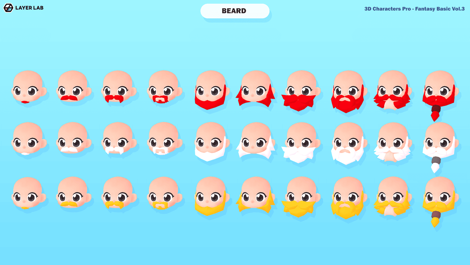3D hero character with detailed beard, part of LAYERLAB Shop's Hero Core Vol.3 collection, showcasing realistic facial features.