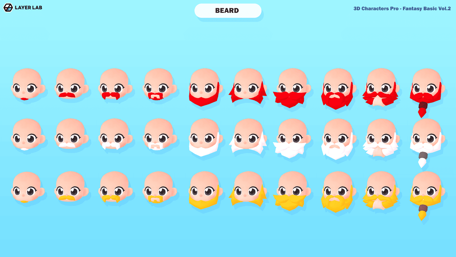 3D hero character with beard from LAYERLAB Shop's Hero Core Vol.2 collection, detailed facial features and stylized design.