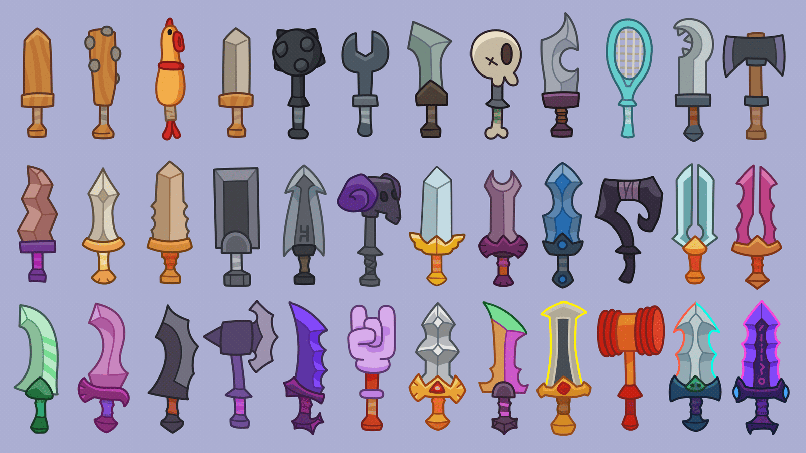 Layer Store 2D icons showing casual weapon and shield characters from the Armor Pack, featuring detailed armor and weapon designs.