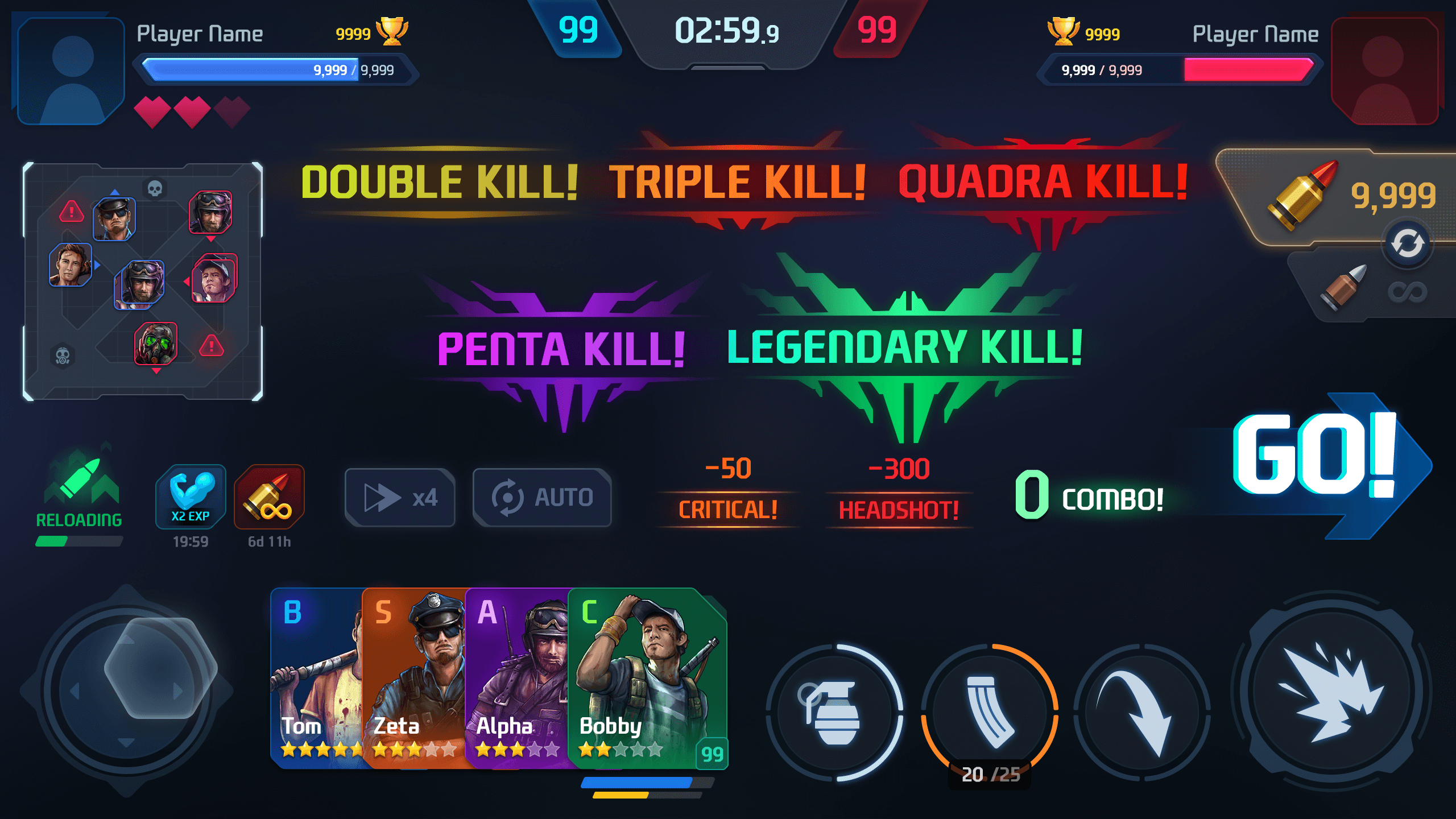 GUI Pro - Survival Clean gameplay interface showcasing survival game UI kit with kill notifications and player stats.