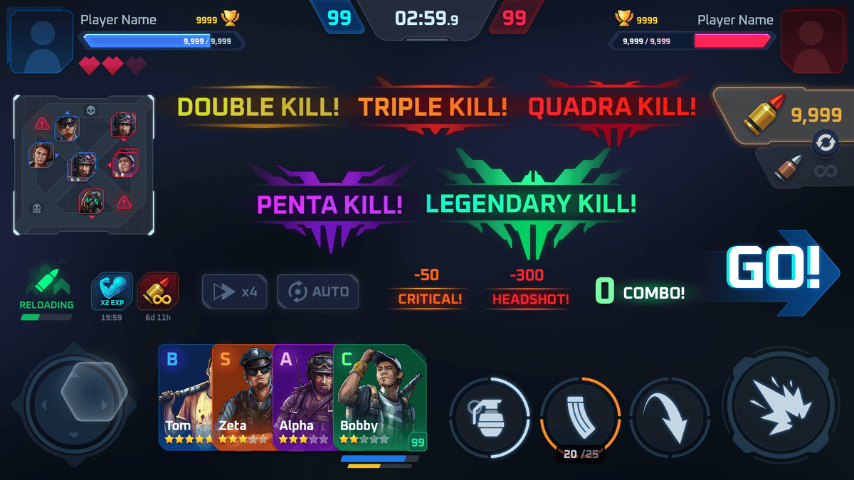 GUI Pro - Survival Clean gameplay interface showcasing survival game UI kit with kill notifications and player stats.