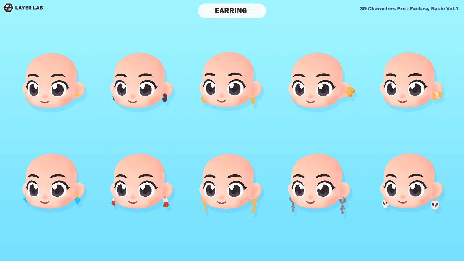 3D hero core character earring design from LAYERLAB Shop's 3D Characters Vol.1 collection