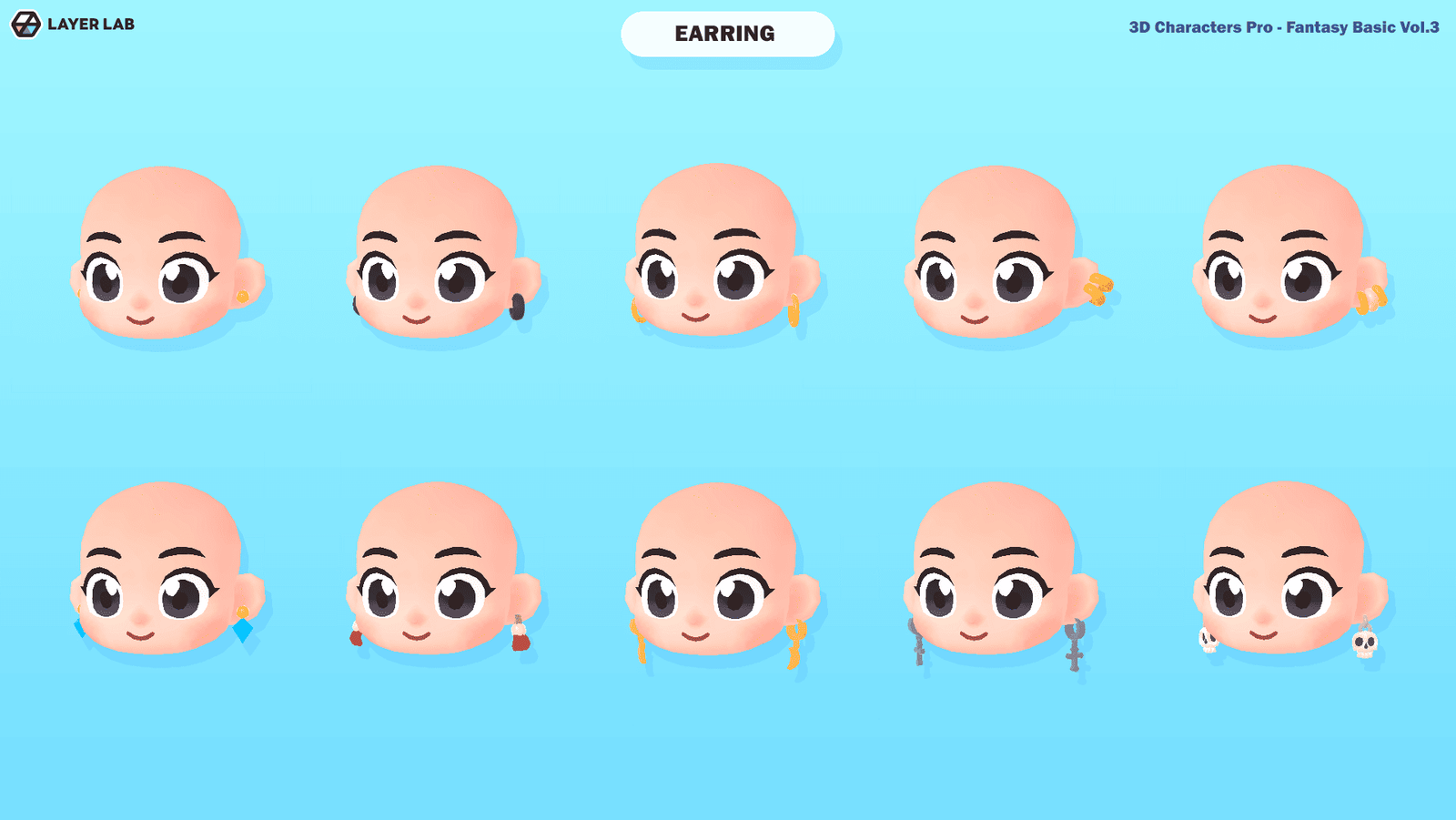 3D hero character earring design from LAYERLAB's Hero Core Vol.3 collection, featuring detailed and stylized 3D character artwork.