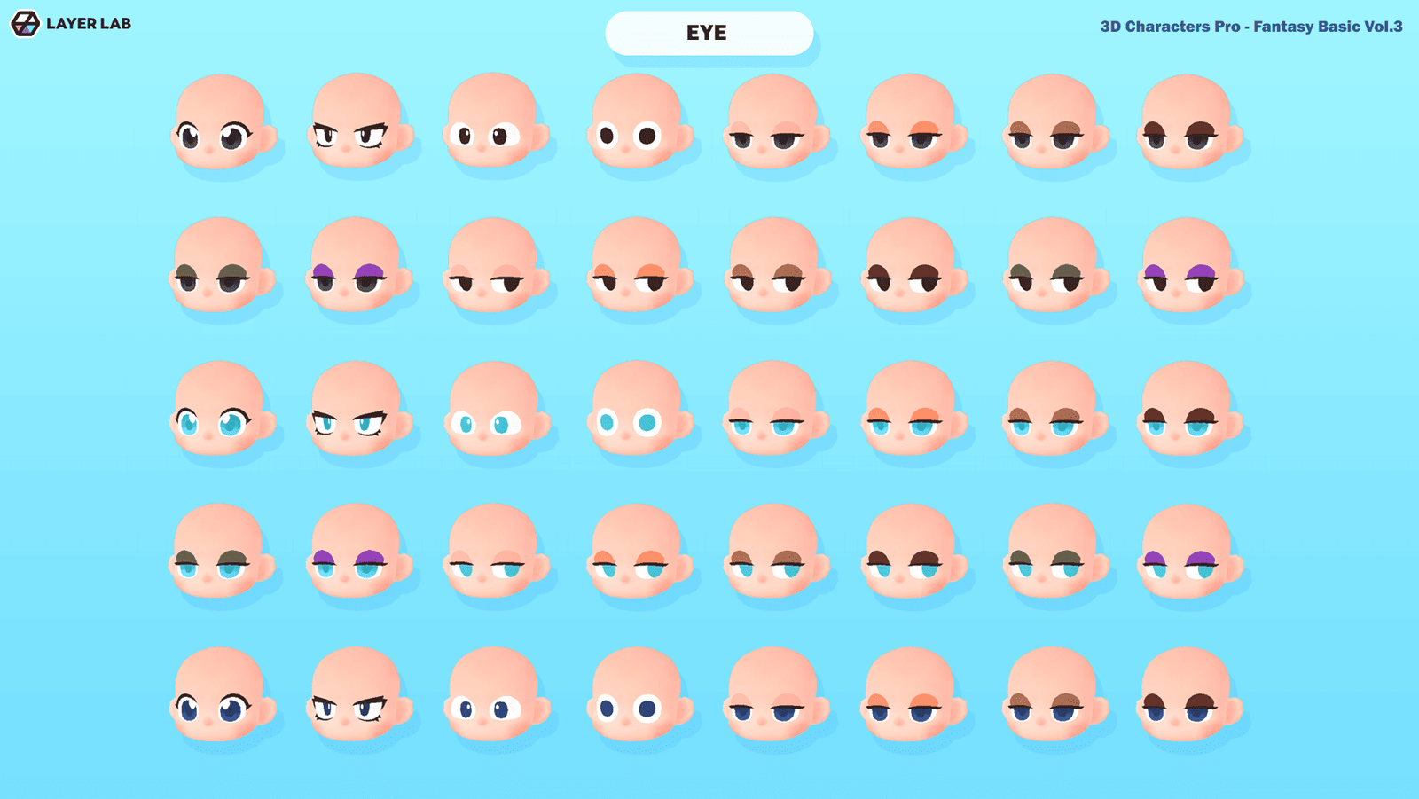 3D hero character from LAYERLAB Shop's Hero Core Vol.3 set, featuring detailed eye design and vibrant colors.