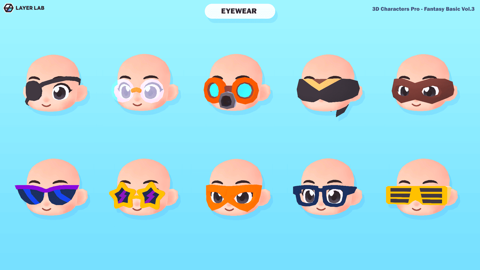 3D hero character model with detailed eyewear from LAYERLAB Shop's Hero Core Vol.3 collection.
