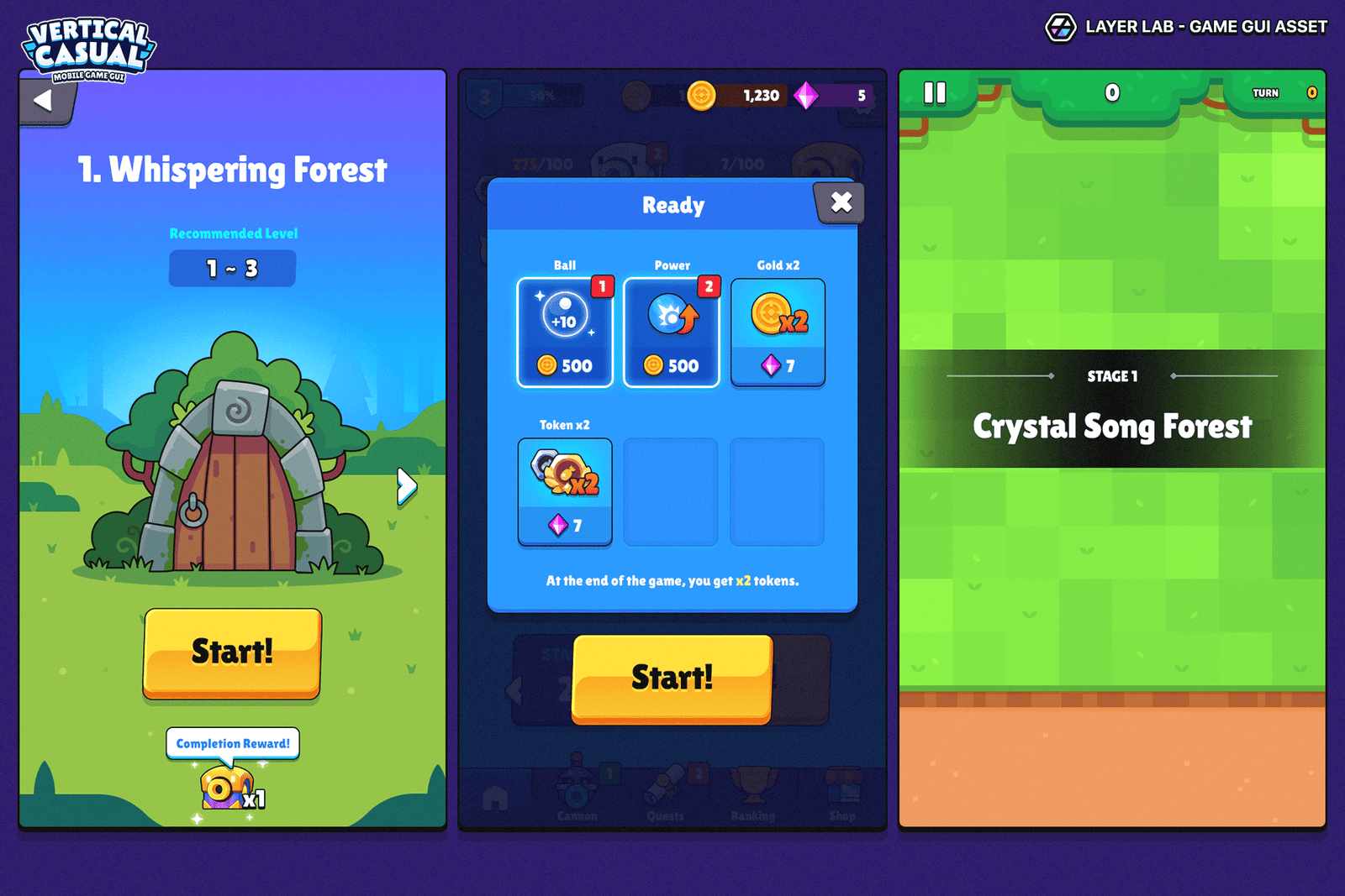 Vertical casual mobile interface GUI by LayerLab featuring portrait layout for mobile developers and indie studios.