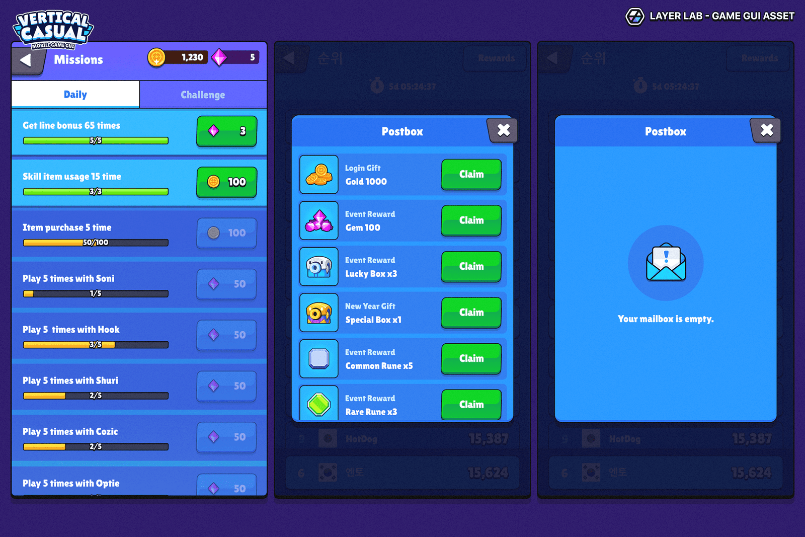 Vertical casual game interface design PSD by LAYERLAB with clean layout and easy customization for smooth user experience.