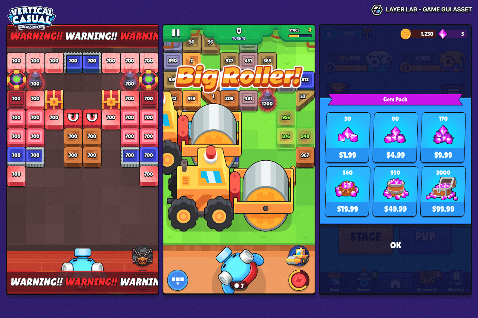Vertical casual game UI interface by LAYERLAB, featuring simple, clear design with modern elements in a PSD format.