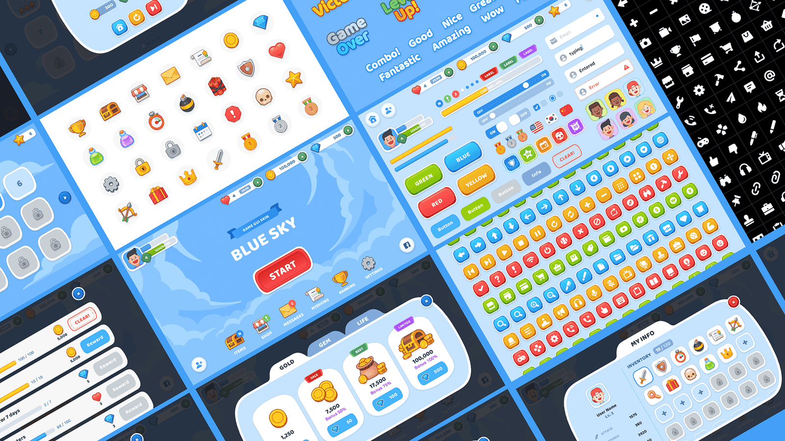 BlueSky interface GUI by LAYERLAB Shop featuring a sleek, modern design with vibrant blue accents and user-friendly layout.