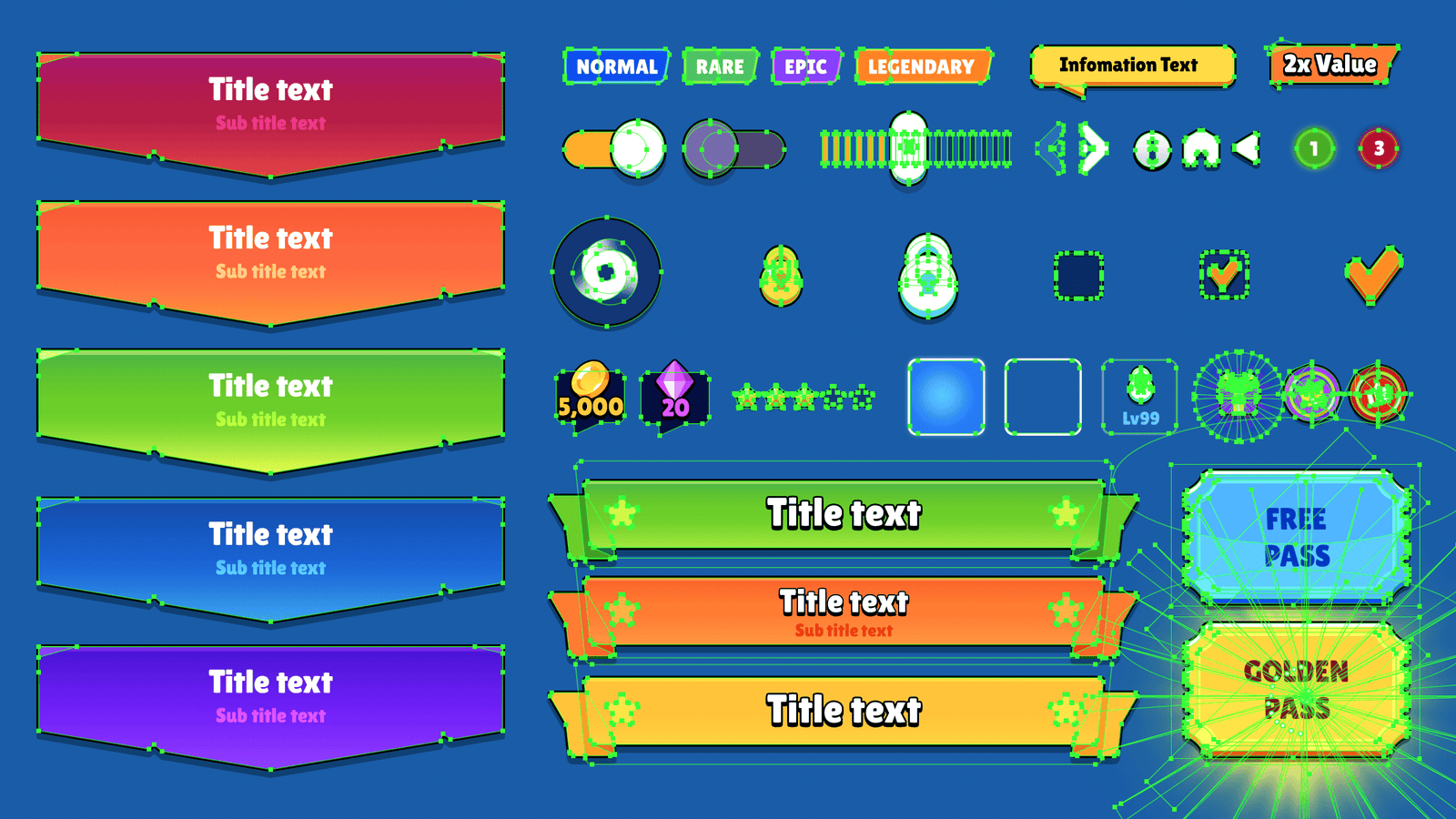 Game title UI components – banner frames, decorative borders and title screen elements