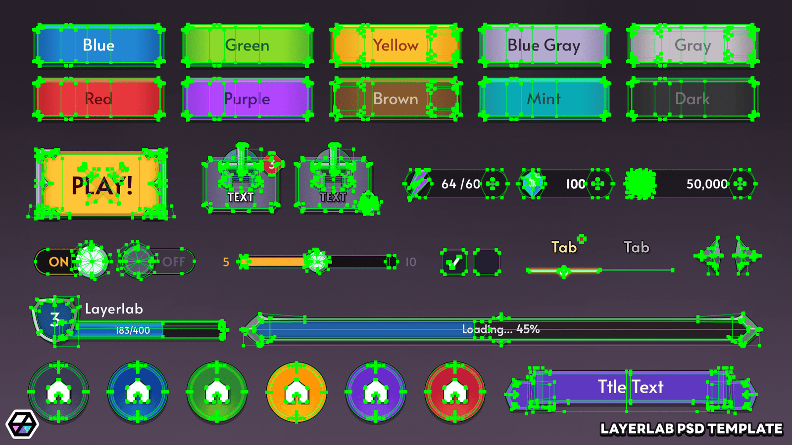 Game Button & UI Elements PSD Template 2
