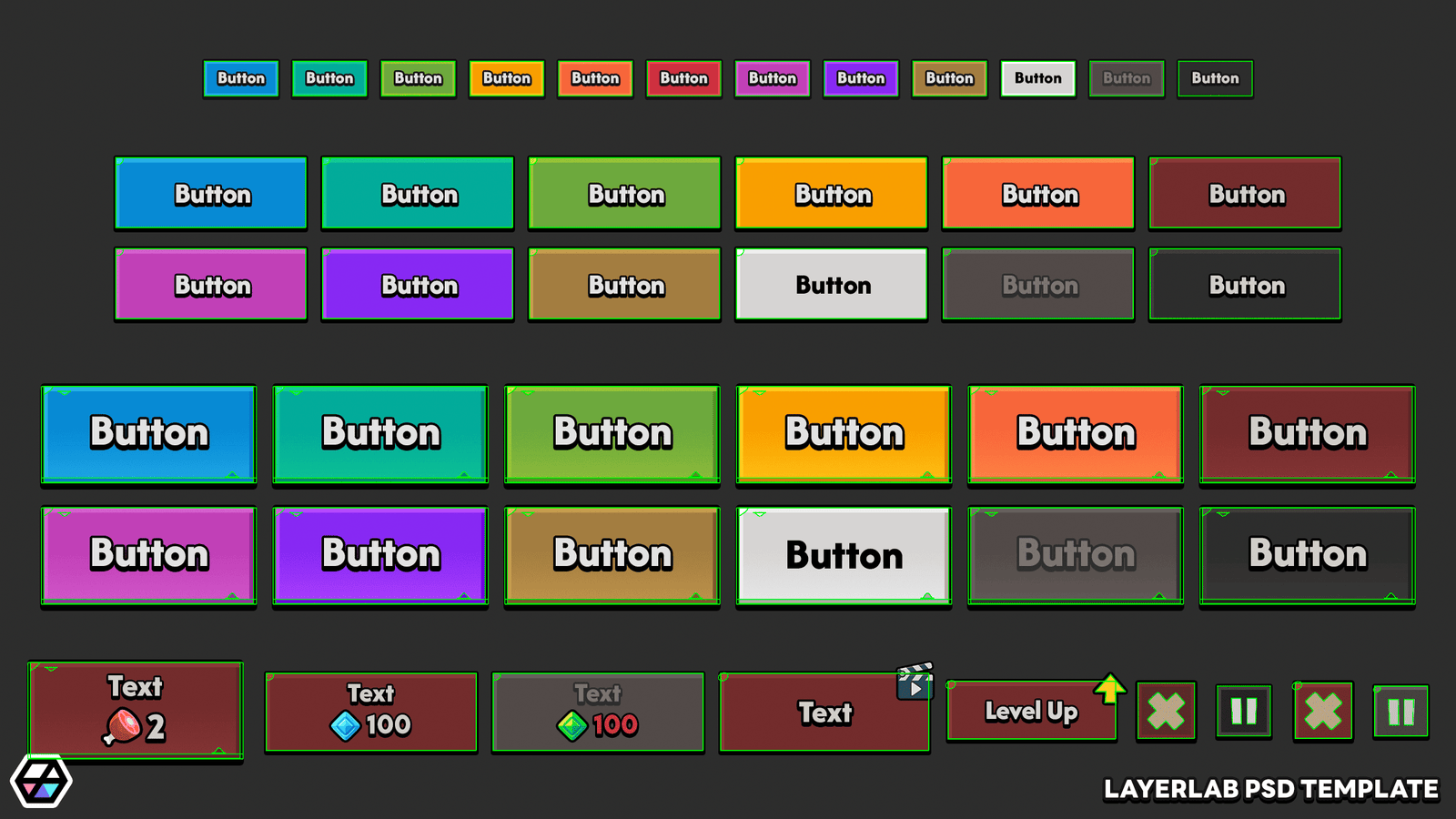 Multi-Color & Size Button Dark PSD