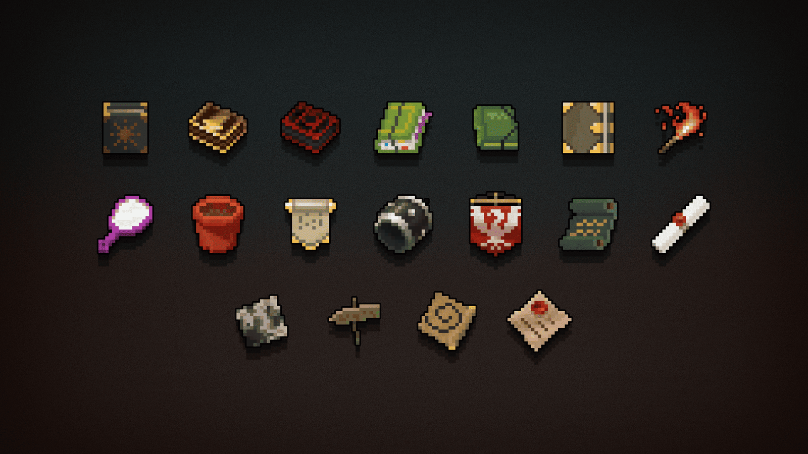 2D pixel RPG icon set featuring colorful fantasy character and item icons for game design by LAYERLAB Shop.
