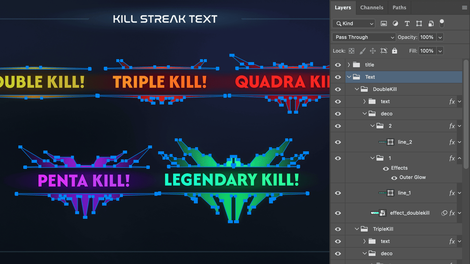 Sci-Fi kill streak text interface graphic by LAYERLAB Shop, featuring futuristic design elements and vibrant sci-fi style.