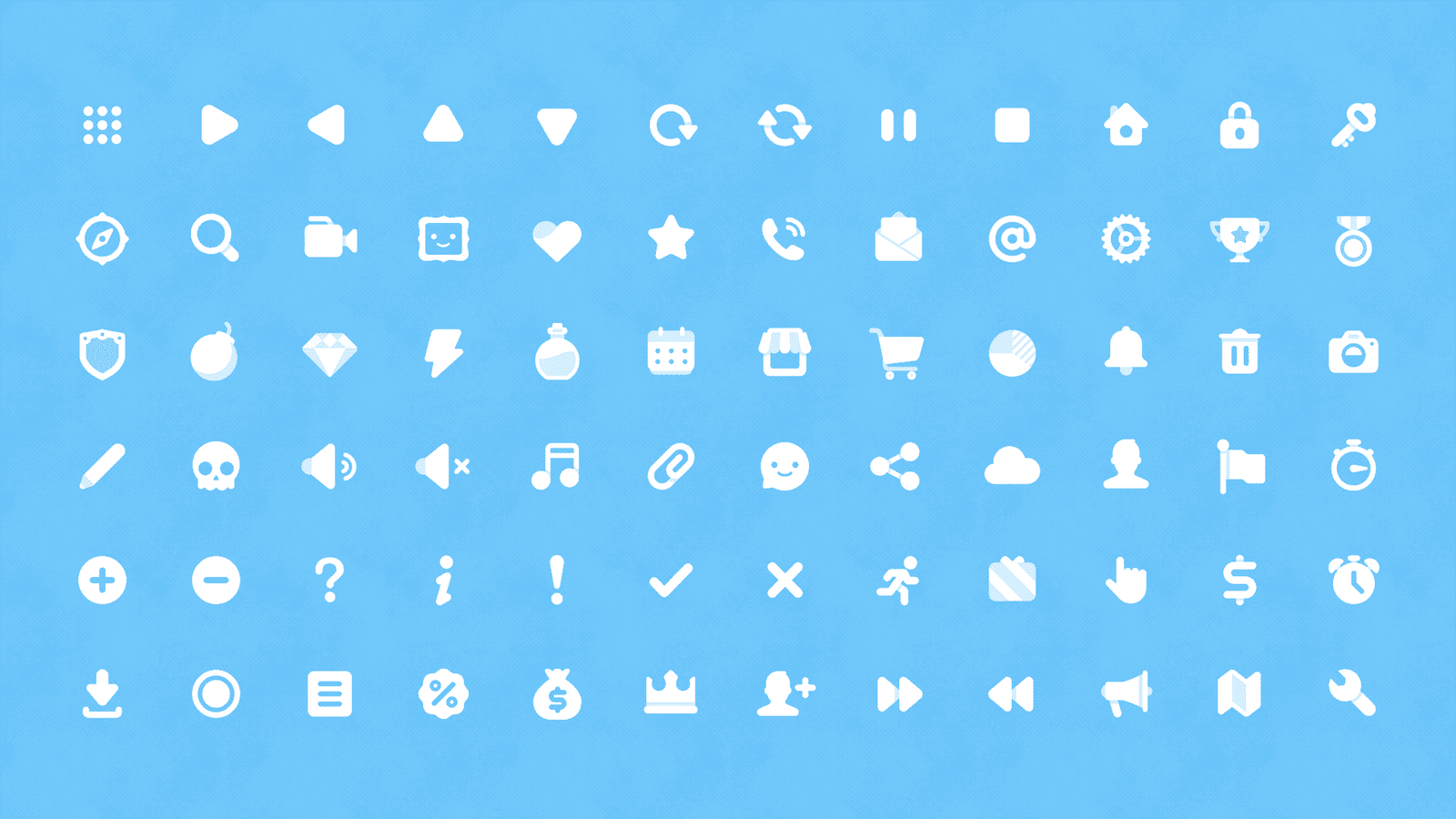 Collection of 2D icons from LAYERLAB Shop Picto Pack displayed on screen, showcasing various simple and colorful graphic symbols.