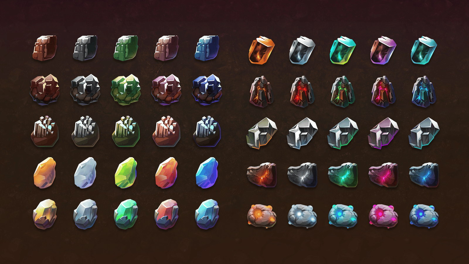 LayerLab Shop 2D fantasy ore icon showing a shimmering, colorful mineral with detailed pixel art style for game design.