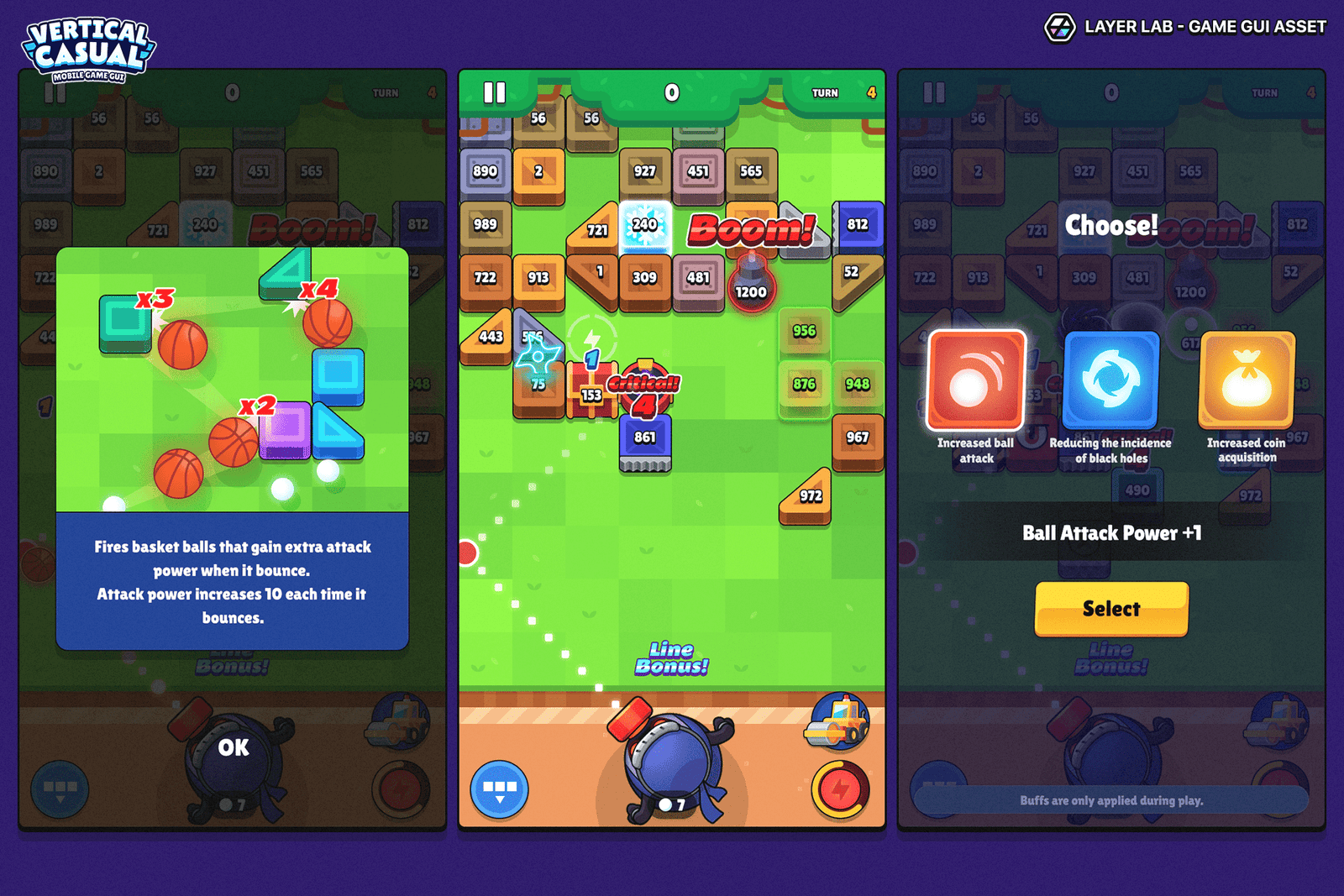 Vertical casual GUI interface by LAYERLAB for portrait games, featuring bright visuals in high-quality PSD format.