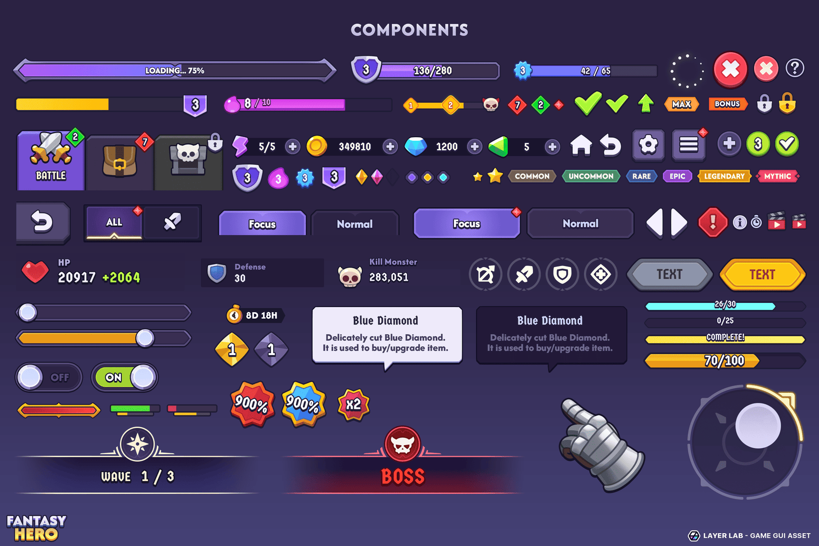 Fantasy hero interface component from GUI Pro by LAYERLAB Shop, featuring detailed fantasy character design and vibrant colors.