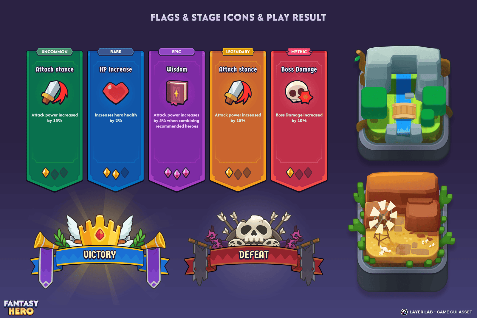 GUI Pro Fantasy Hero interface component by LAYERLAB Shop, featuring detailed fantasy-themed design elements and icons.