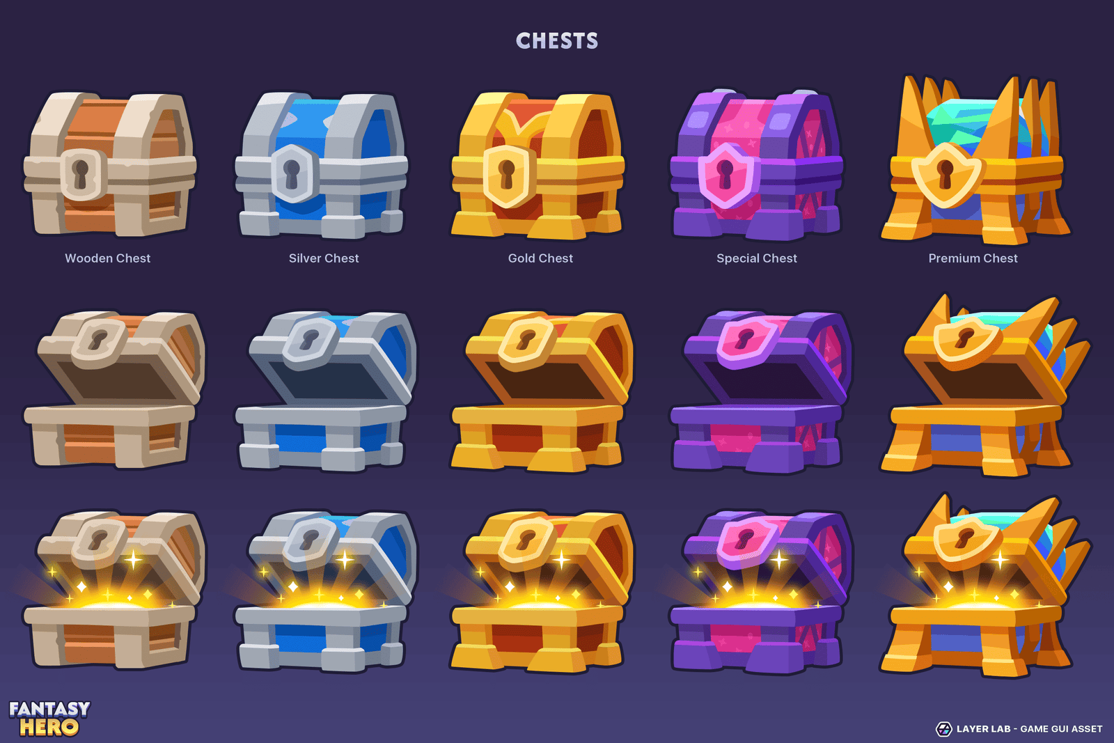 LayerLab Shop GUI Pro Fantasy Hero interface component, featuring vibrant fantasy-themed graphics and interactive design elements.