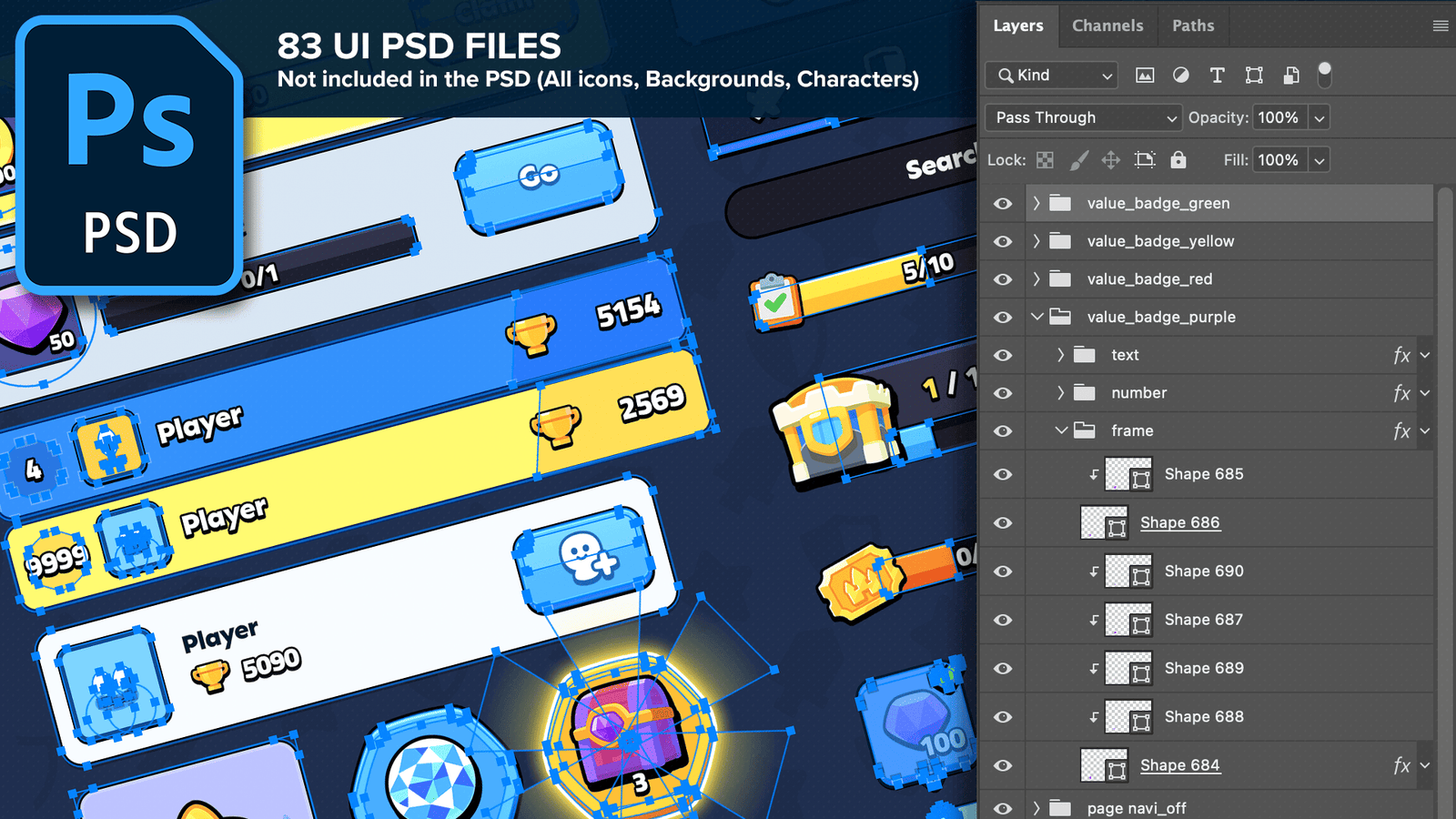 LayerLab Shop GUI Pro Super Casual interface preview in PSD format, featuring modern, casual design elements for digital projects.