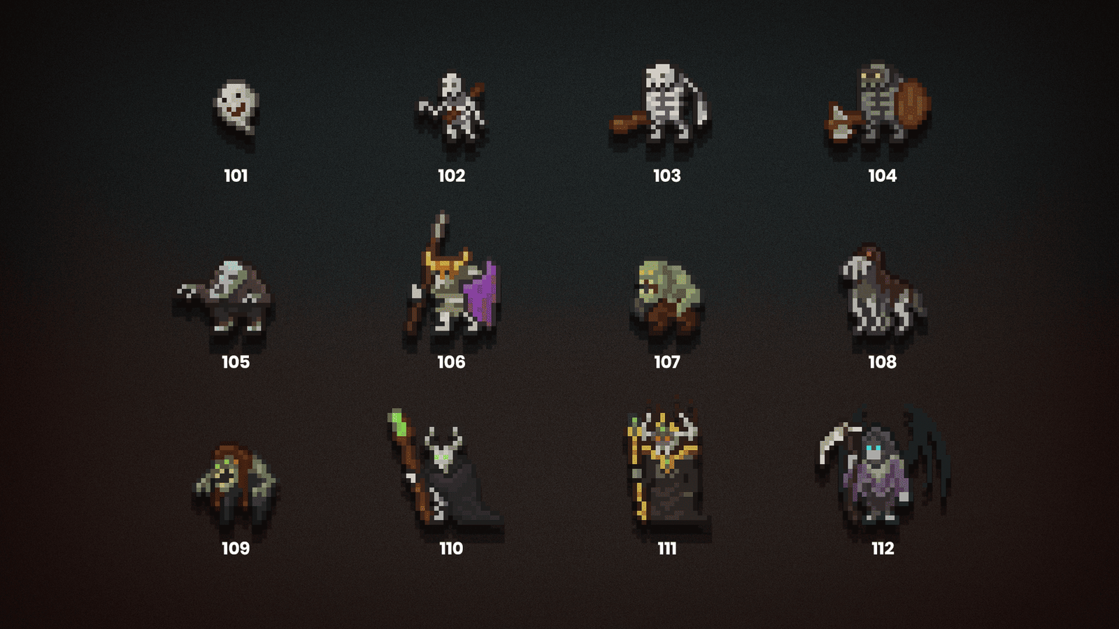 2D pixel art RPG monsters icon featuring various character designs, created by LAYERLAB Shop for gaming and fantasy themes.