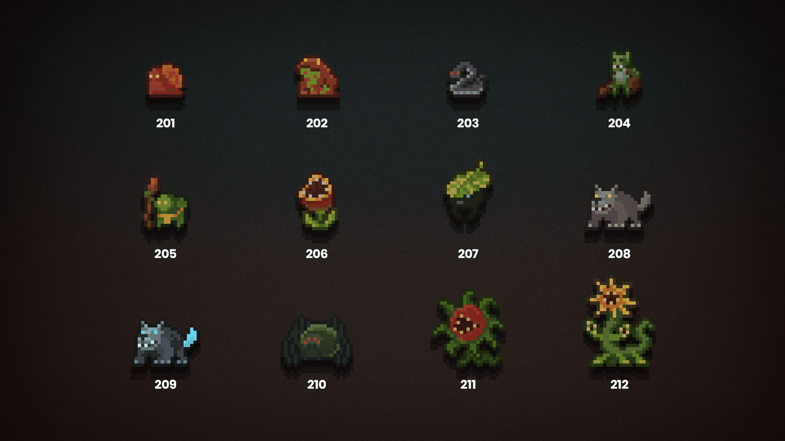 2D pixel RPG monsters icon featuring colorful, detailed character designs for game characters, created by LAYERLAB Shop.