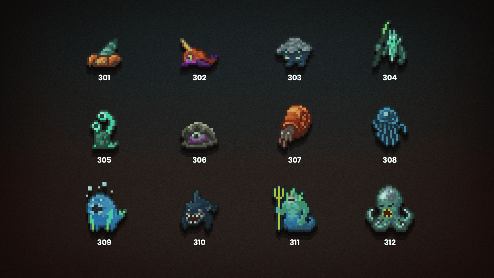 2D pixel art RPG monsters icon, character design featuring colorful pixel characters from the LAYERLAB Shop collection.