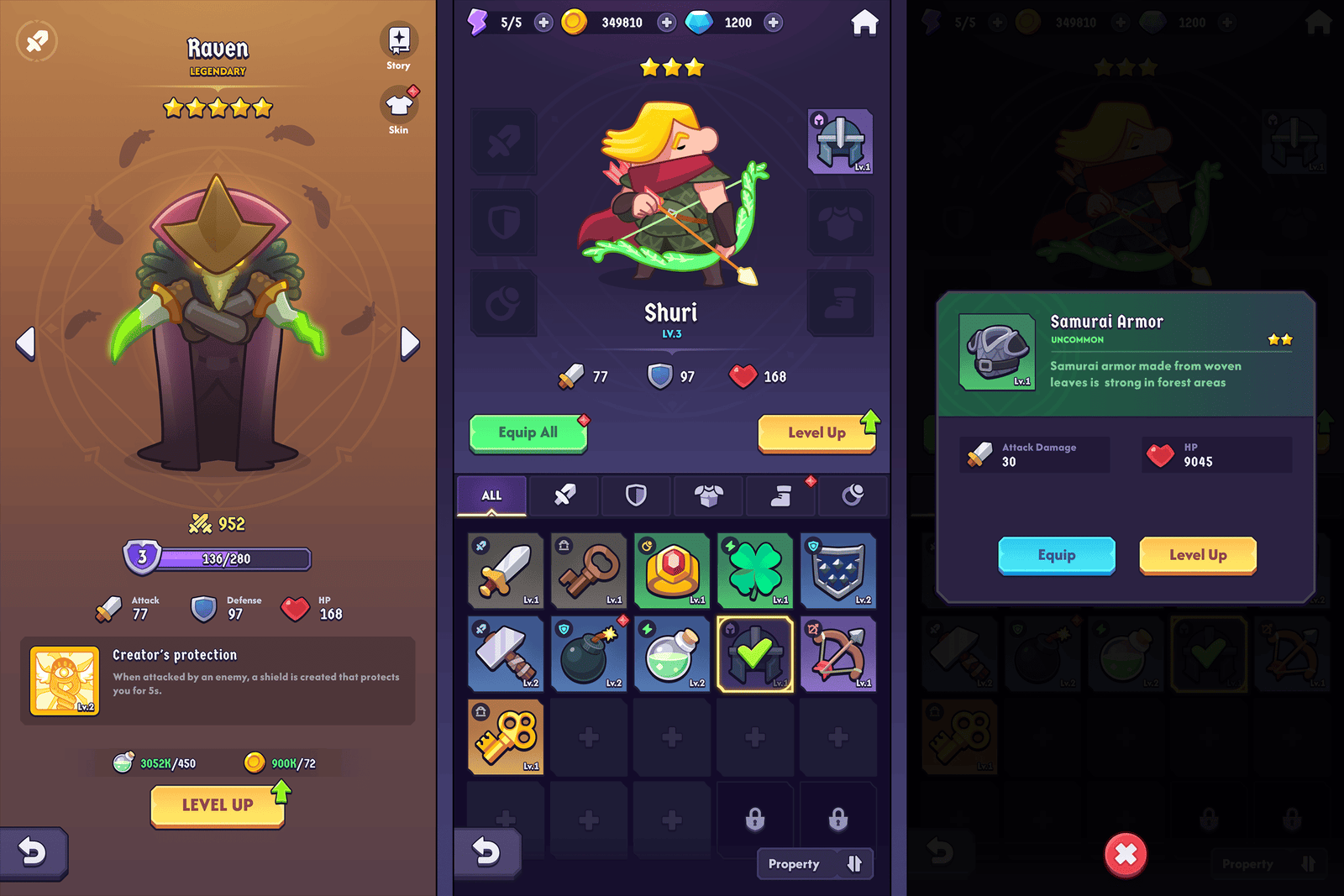 Fantasy hero interface design by GUI Pro for LAYERLAB Shop, featuring detailed fantasy character artwork and vibrant UI elements.