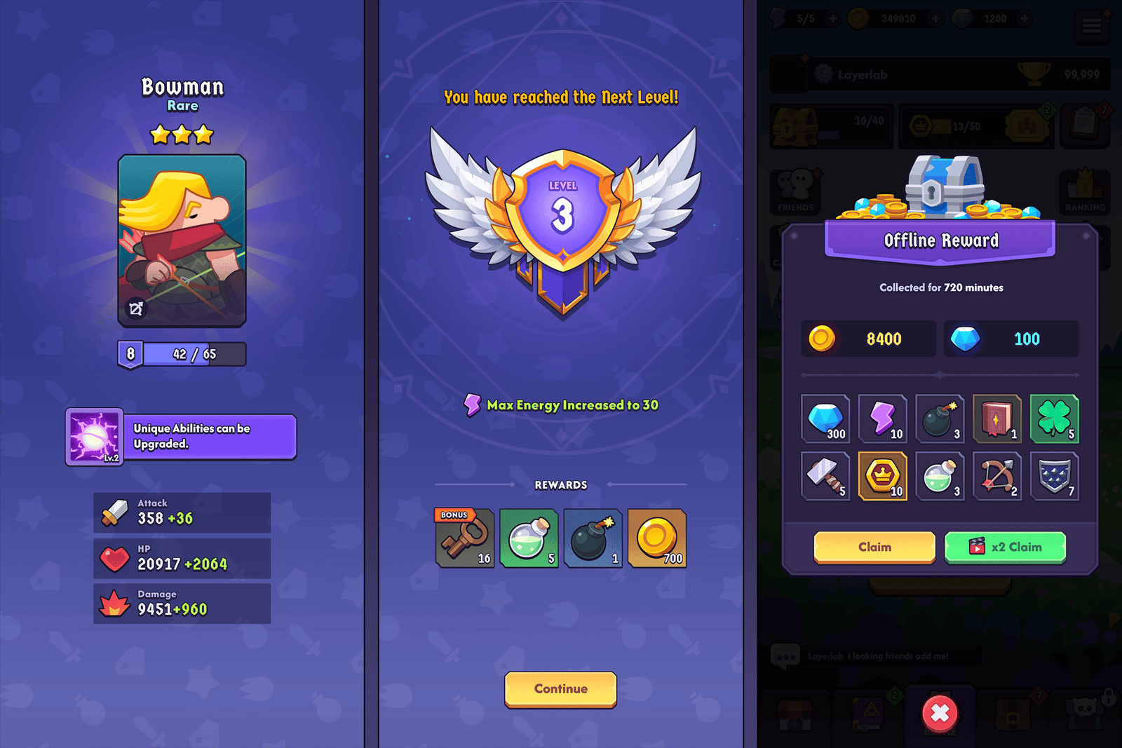 Fantasy hero interface design by LAYERLAB Shop featuring GUI Pro style with vibrant fantasy-themed elements and detailed UI components.