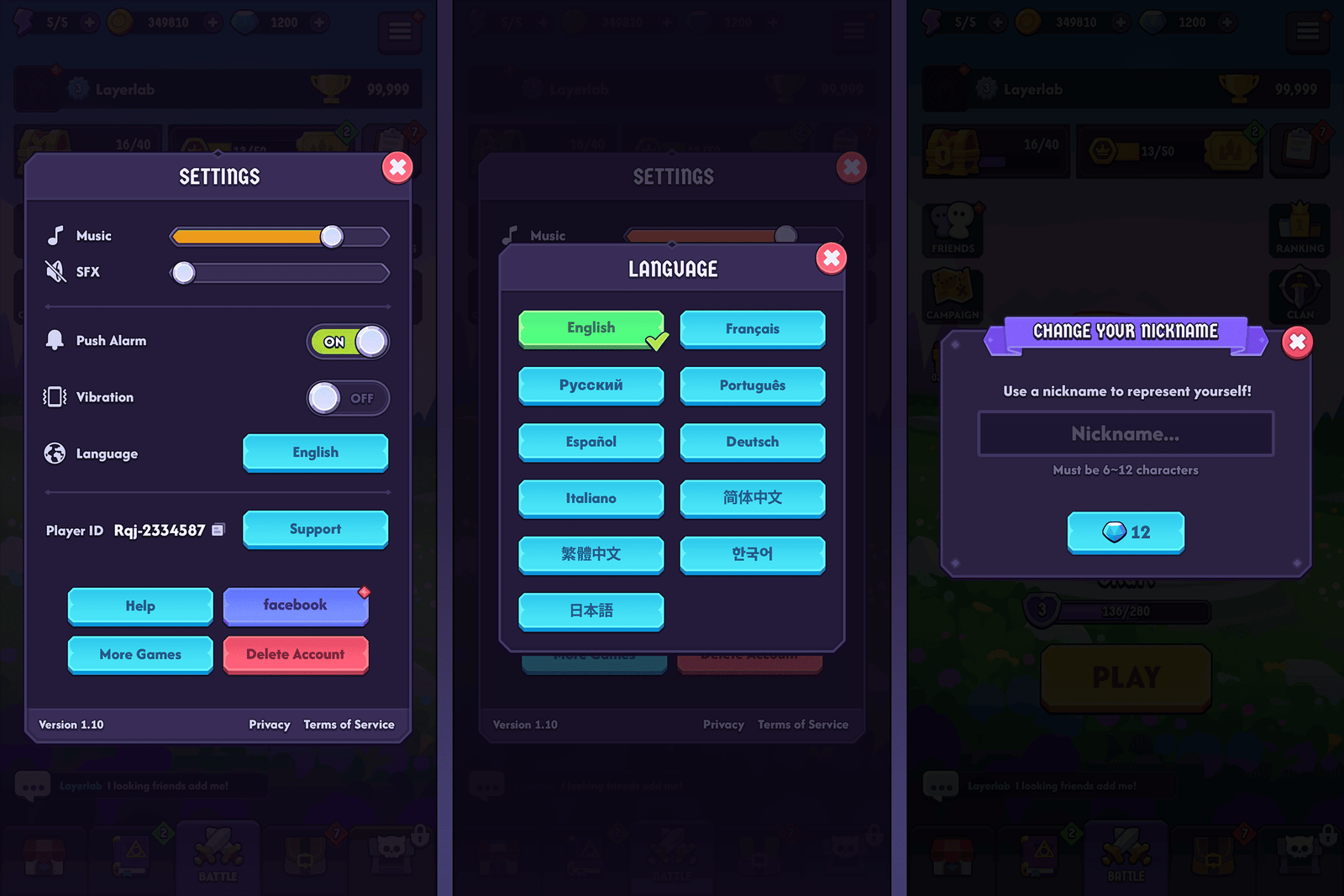 Fantasy hero interface design for GUI Pro by LAYERLAB Shop, featuring colorful fantasy-themed UI elements and icons.