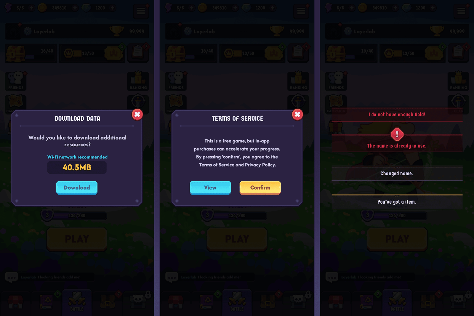 Fantasy hero interface design for GUI Pro by LAYERLAB Shop, featuring detailed fantasy-themed artwork in a user interface layout.