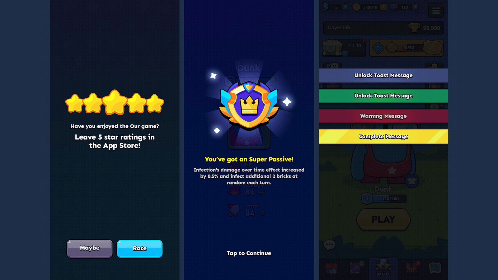 LayerLab Shop GUI Pro Super Casual interface design with modern UI elements and clean layout on a dark background.
