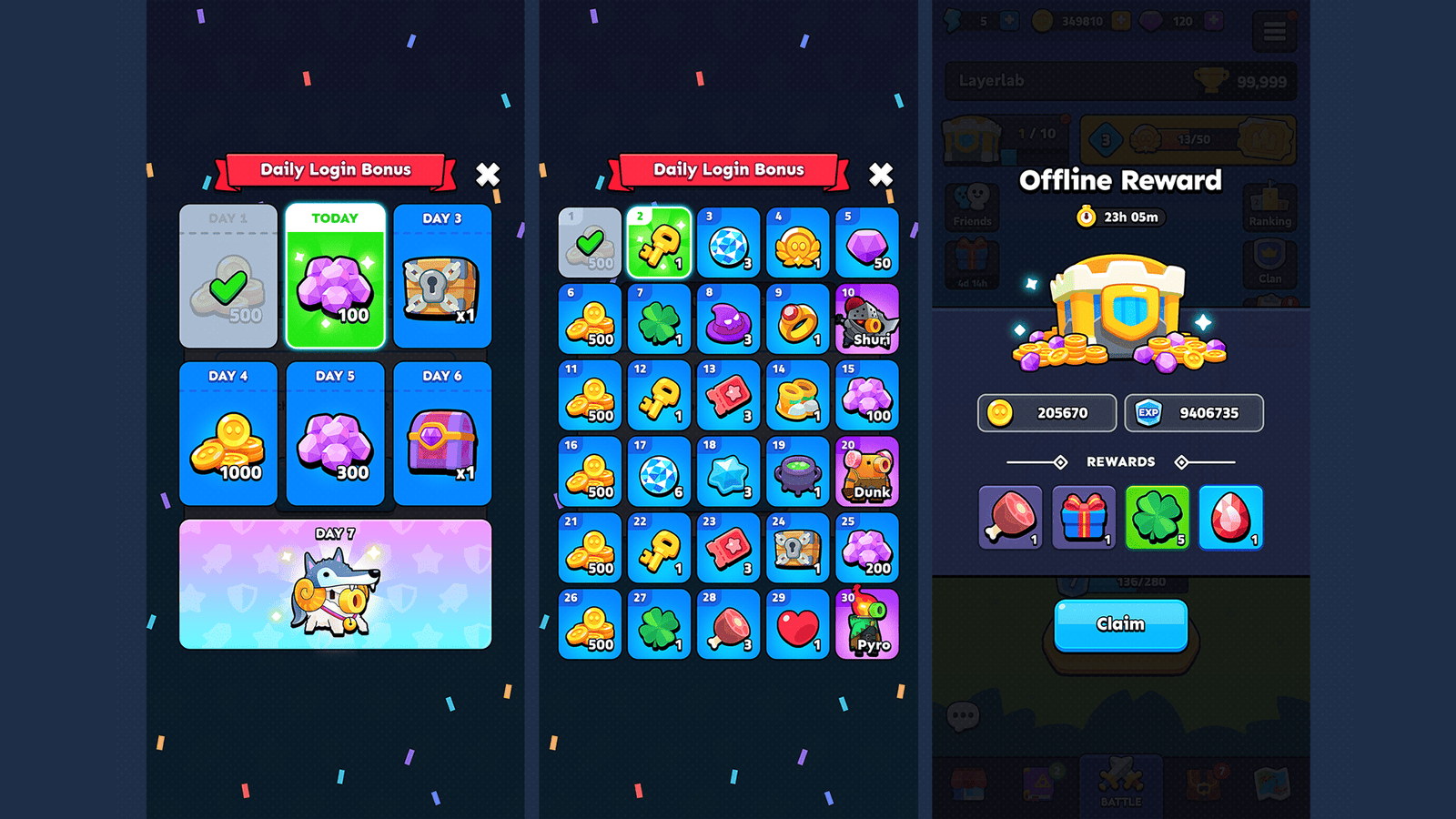 LAYERLAB Shop GUI Pro - Super Casual interface design with modern UI elements, shown in the image with clean layout and vibrant colors.