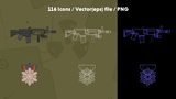 Two-dimensional military icons from LAYERLAB Shop, featuring various military equipment and symbols in a digital icon style.