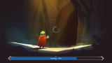 Fantasy RPG mobile game loading screen UI with cloaked character facing cave entrance and blue progress bar, Layerlab, store.layerlab