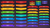 Fantasy RPG UI ribbon banners and colorful title labels for game interface design, including red, orange, yellow, green, blue, and purple variations, Layerlab, store.layerlab