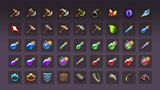 Fantasy RPG interface icon set by LAYERLAB Shop showing colorful equipment and inventory icons for GUI Pro game design.